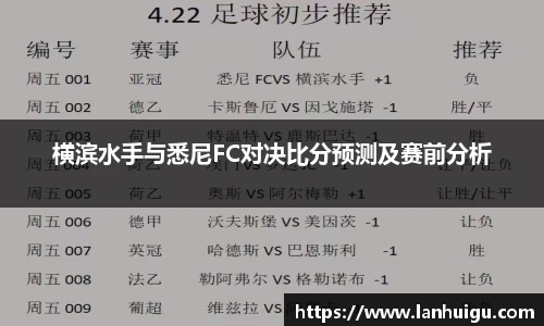横滨水手与悉尼FC对决比分预测及赛前分析